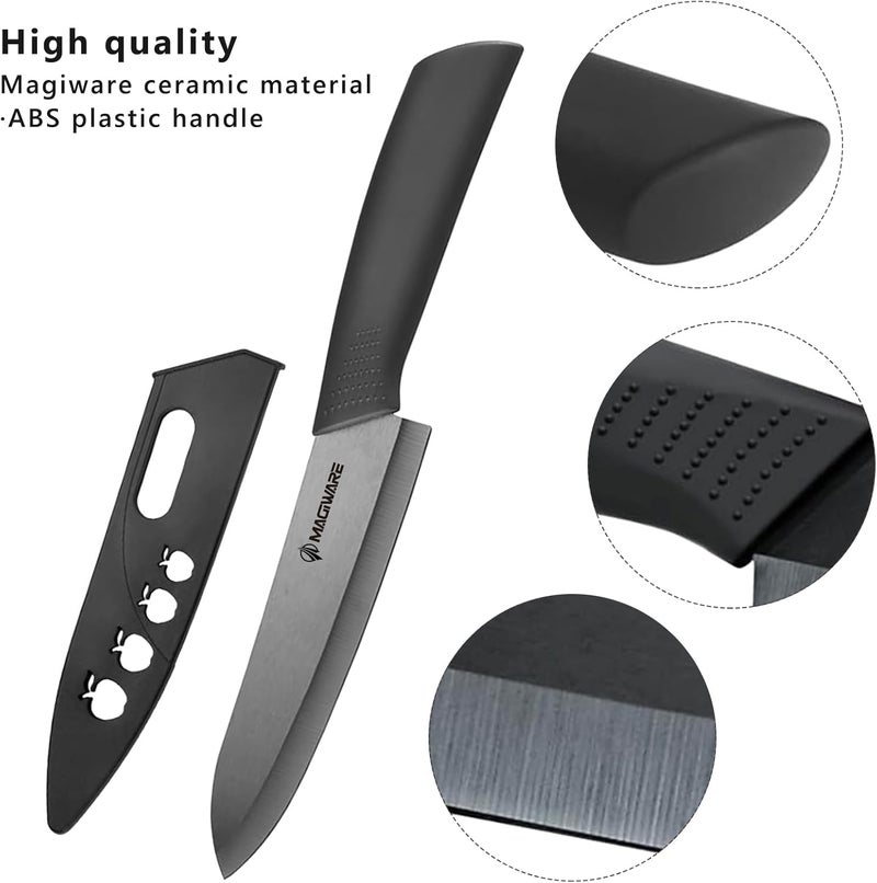 Magiware 5-Piece Chef Ceramic Knife Set (4 Ceramic Knives 4 Blade Guard and 1 Peeler), Never Rust Never Oxidize Food Stain Proof - Image 2